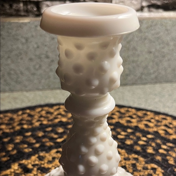 White Fenton Hobnail Candle Holder - Picture 14 of 17